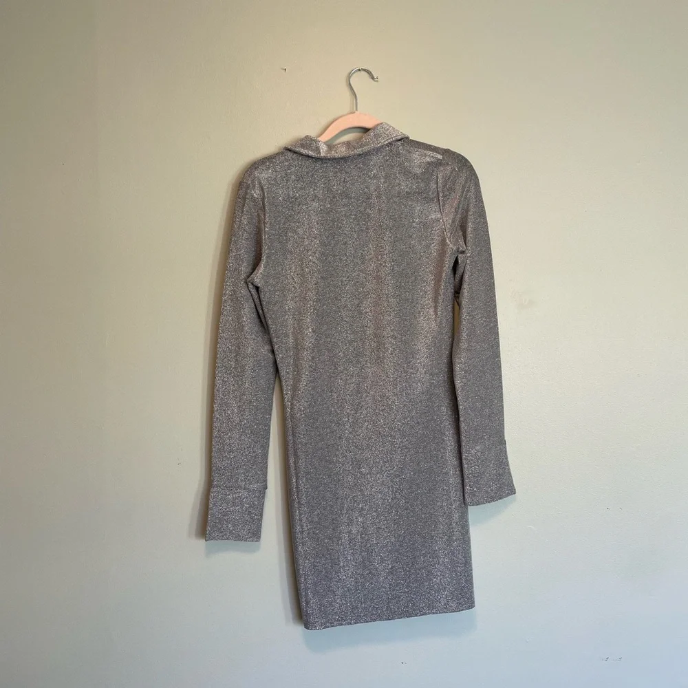 Silver Ruched Button-Up Dress - Picture 2 of 3